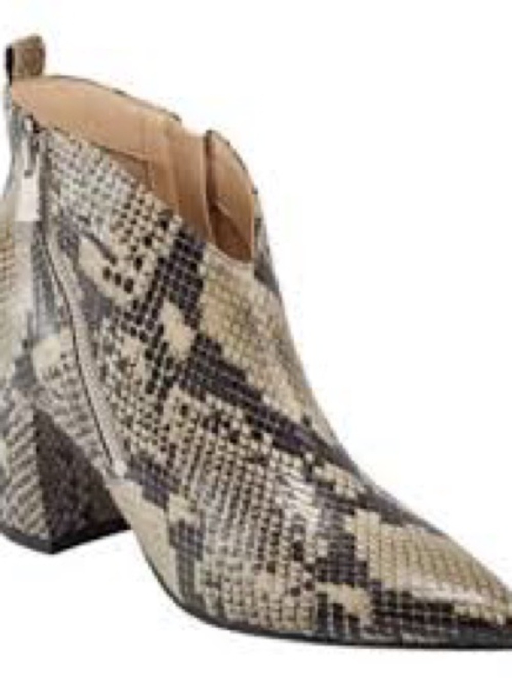 Marc Fisher Retta Snake-Print Pointed Fall Ankle Boot - Beige/Black